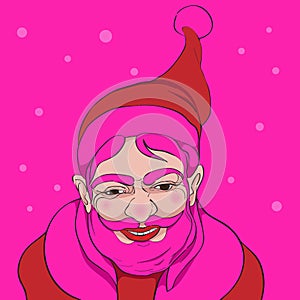 Happy Santa Claus in a pink light