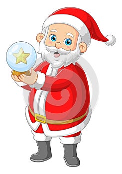 Happy santa claus playing snow glass ball