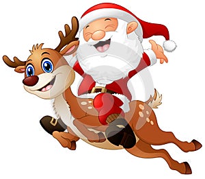 Happy Santa claus riding a reindeer