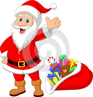 Happy Santa Clause cartoon with gift