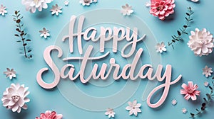 Happy Saturday - modern calligraphy lettering on colorful background with flowers