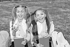 Happy school friends little girls having fun, laughing concept