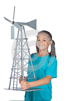 Happy school girl with windmill
