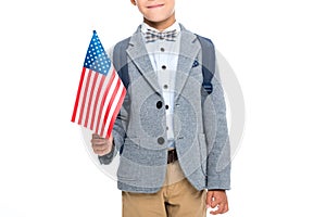 Happy schoolboy with usa flag