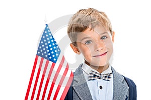 Happy schoolboy with usa flag