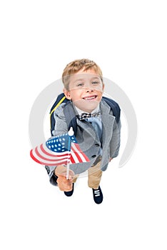 Happy schoolboy with usa flag