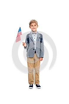 Happy schoolboy with usa flag