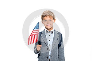 Happy schoolboy with usa flag