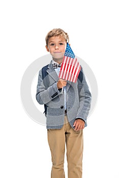 Happy schoolboy with usa flag