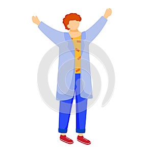 Happy science student in lab coat flat vector illustration