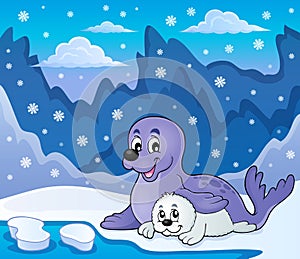 Happy seal with pup theme 3