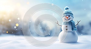 White winter seasonal new snowfall snowman cold celebration christmas blue snow holiday background year