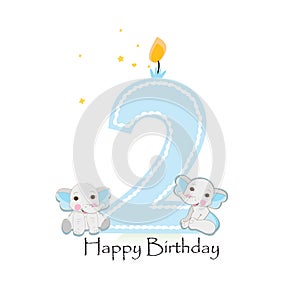 Happy second birthday with baby boy elephants baby greeting card