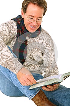 Happy Senior Caucasian Smile And Reading Book