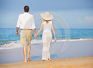 Happy senior couple on the beach. Retirement Luxury Tropical Res