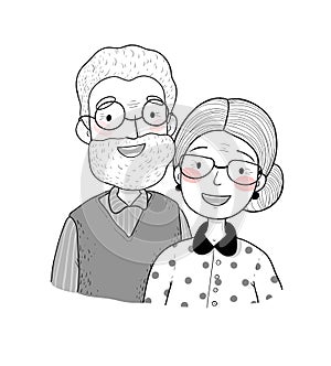 Happy senior couple. Grandmother and grandfather. Vector