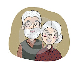 Happy senior couple. Grandmother and grandfather. Vector