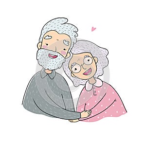 Happy senior couple. Grandmother and grandfather. Vector