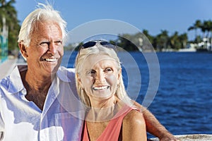 Happy Senior Couple Looking to Tropical Sea or River