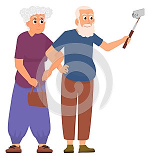 Happy senior couple making selfie. Old people photo