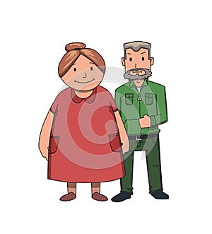 Happy senior couple smiling. Active lifestyle after retirement. Flat vector illustration. Isolated on white background.