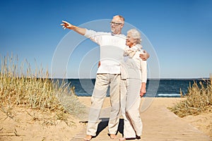 Happy senior couple on summer beach