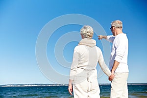 Happy senior couple on summer beach