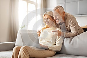 Happy Senior Couple Using Laptop Together Browsing Internet