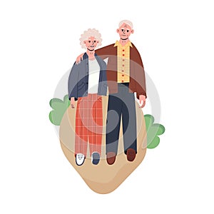 Happy senior couple walking in the park. Elderly man and woman lead an active lifestyle. Grandmother and grandfather