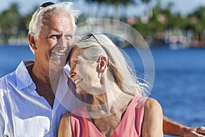 Happy Senior Couple Walking Tropical Sea or River