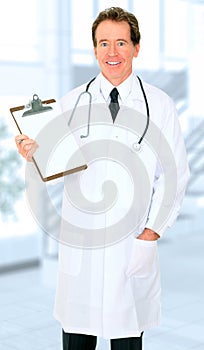 Happy Senior Doctor Showing Empty Board