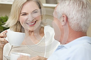 Happy Senior Man & Woman Couple Drinking