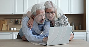 Happy senior married couple enjoying modern Internet communication