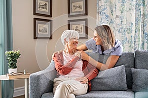 Happy senior woman with daughter