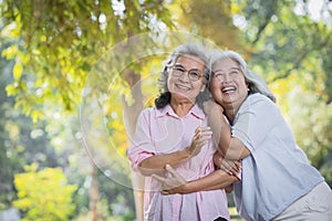 Happy senior woman enjoying have fun talking