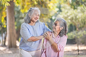 Happy senior woman enjoying have fun talking.Connection Through Conversation