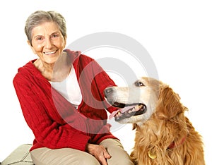 Happy Senior Woman With her Golden Retriever