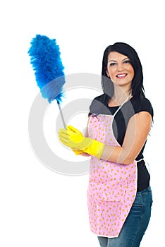 Happy service cleaning woman