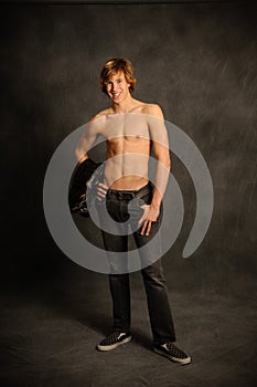 Happy Shirtless Teen Male