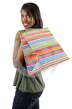Happy shopper with colorful bag