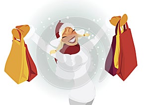 Happy shopper in winter vector