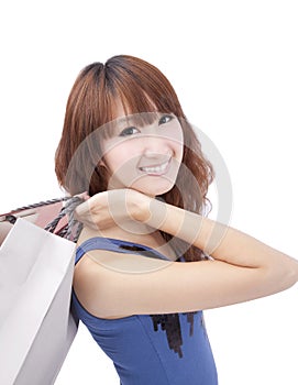 Happy shopping asian woman