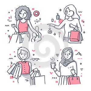 Happy Shopping Women Illustrations