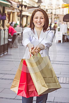 Happy Shopping Young Woman