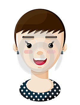 Happy Short Hair Brunette Girl Flat Vector Illustration Icon Vector