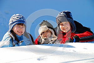 Happy siblings in winter