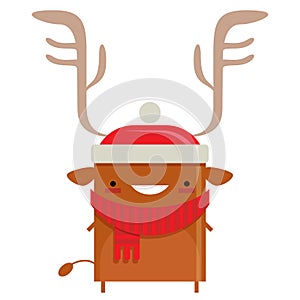 Happy simple smiling Santa Claus reindeer cartoon character