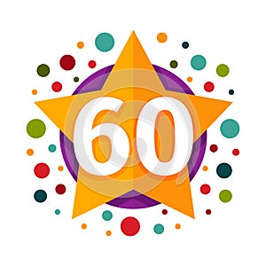 Happy sixtieth birthday badge vector icon.