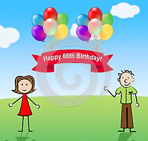 Happy Sixtieth Birthday Party Celebration 3d Illustration