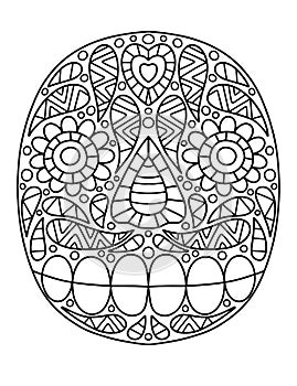 Happy skull with ornament coloring page for Day of the Dead vector illustration